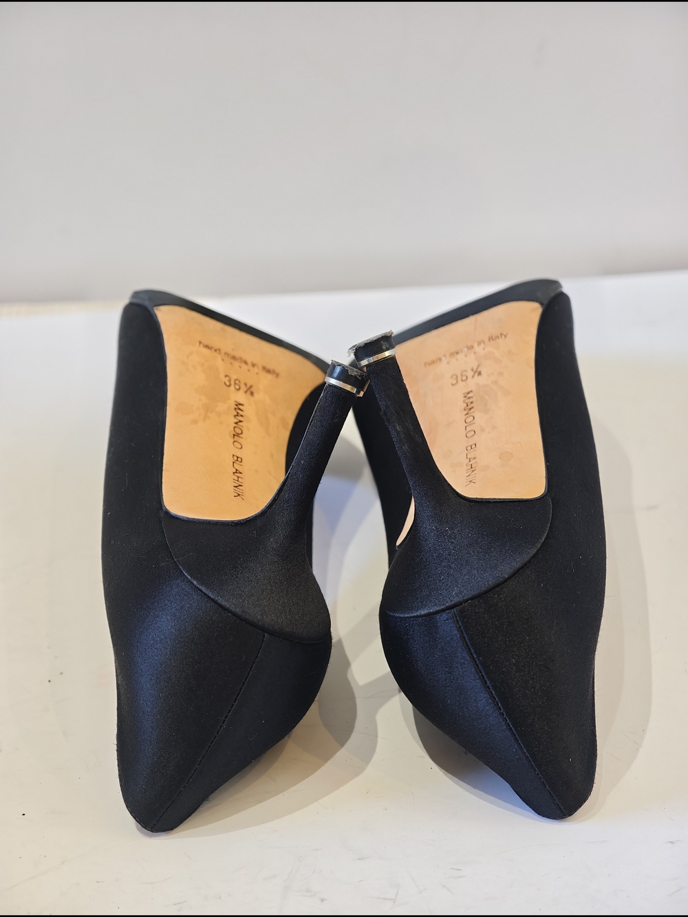 Manolo Blahnik Black Satin Hangisi Crystal-Embellished Pumps - Picture 8 of 12
